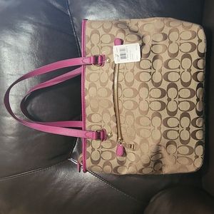 Coach Khaki Magenta Tote